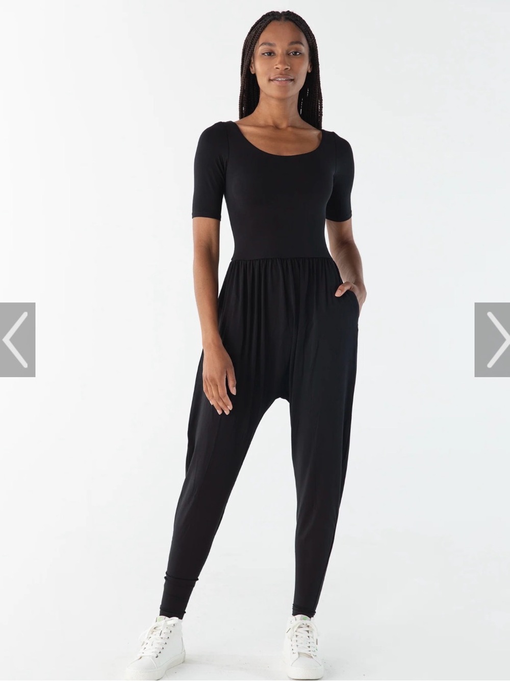 IMBODHI Women’s Black Scoop-Neck Jumpsuit with Pockets